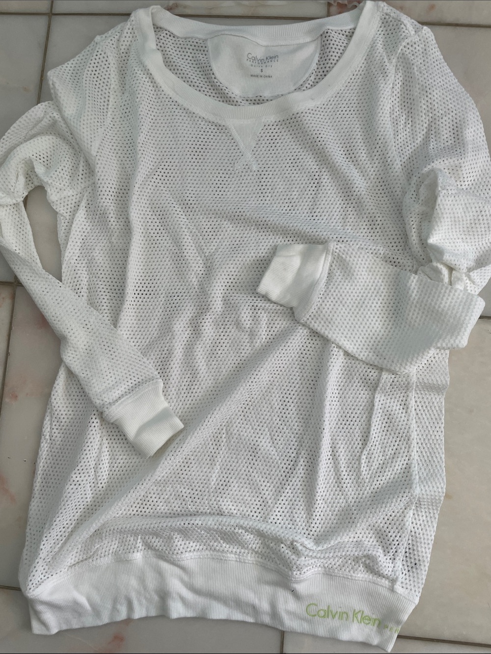 Calvin Klein White Mesh Long Sleeve Tee
